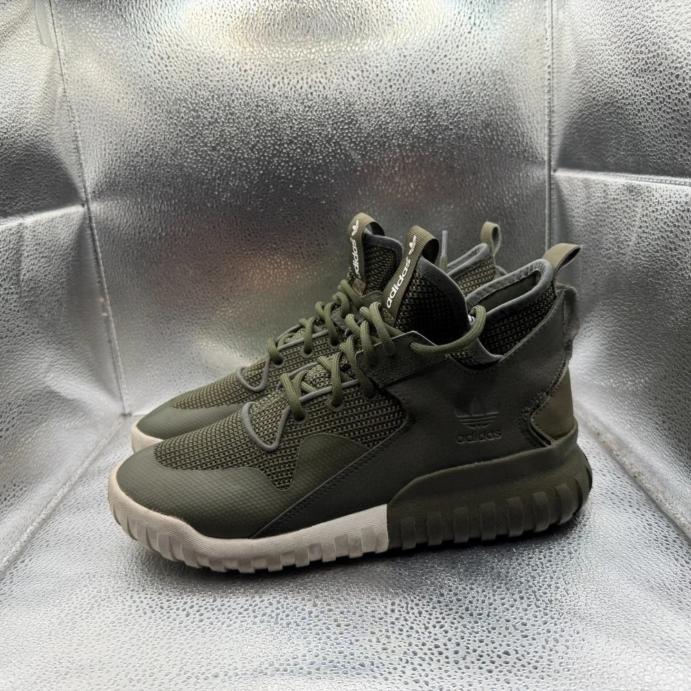 Size 8 Adidas Tubular X Dark Green Mid Top Lace Up Mens Sneaker‎ Shoes AF6369